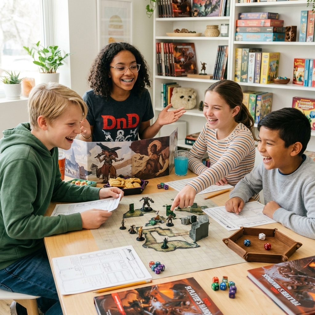 Diverse children playing a tabletop role-playing game